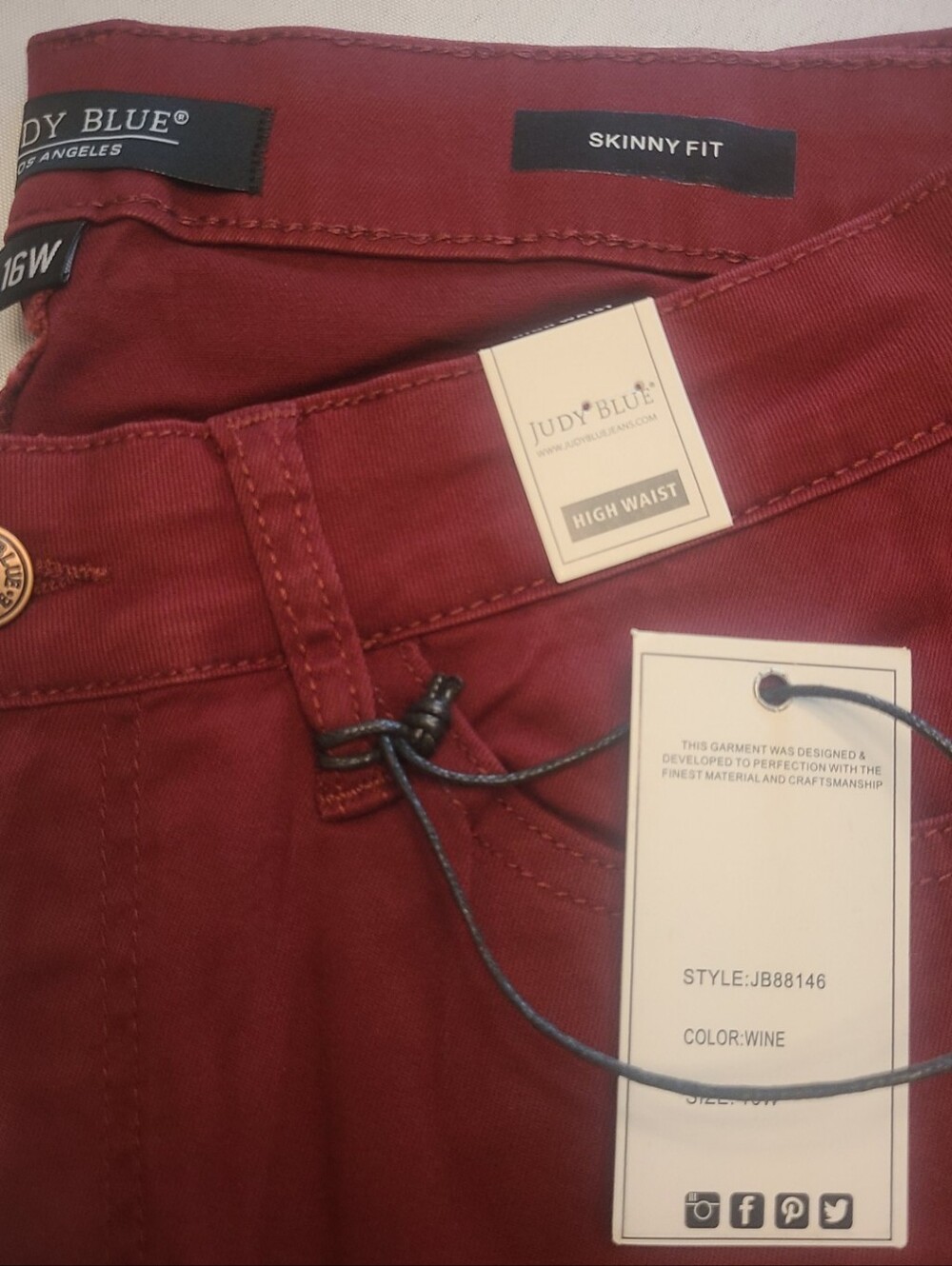 Judy Blue High Waist Skinny Fit Jeans.  Wine 16W - Picture 2 of 3